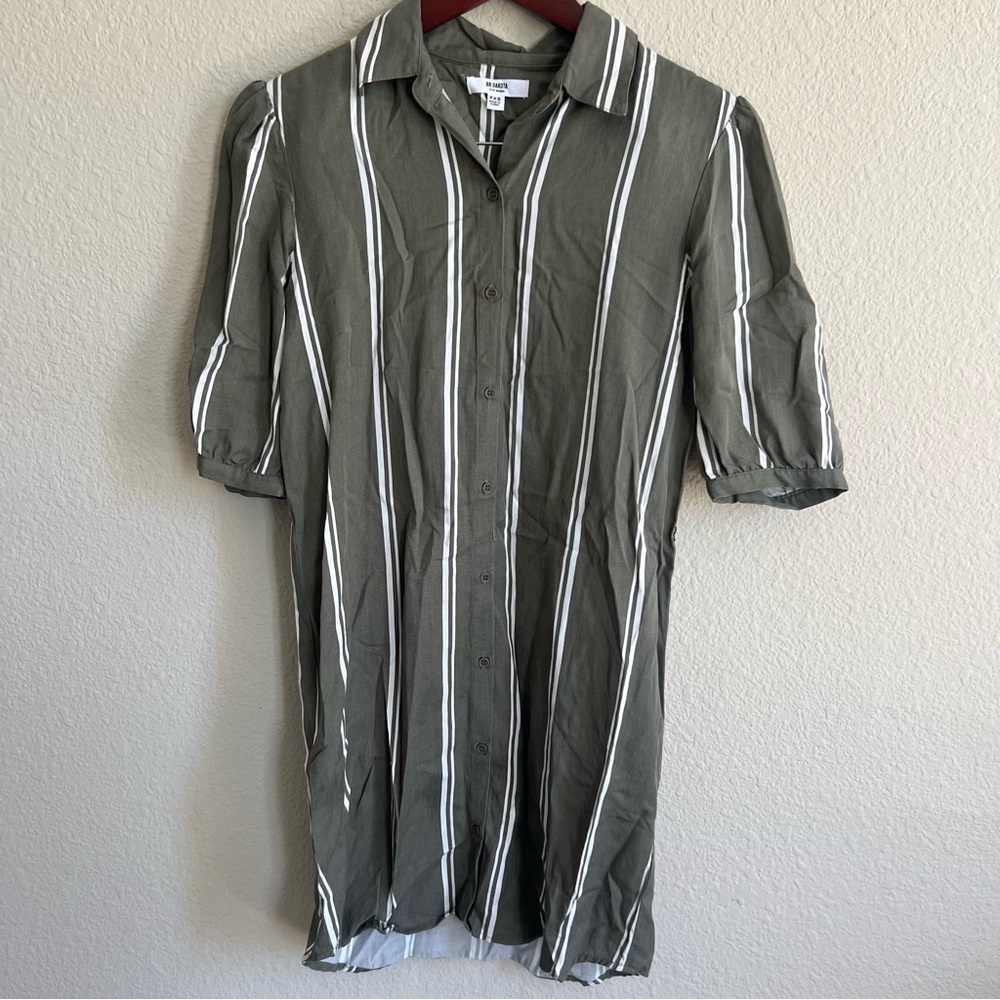 Green & White Striped BB Dakota By Steve Madden Button Up Dress